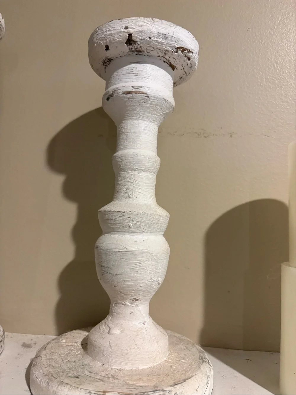 Chalk White Distressed Wooden Candle Holder